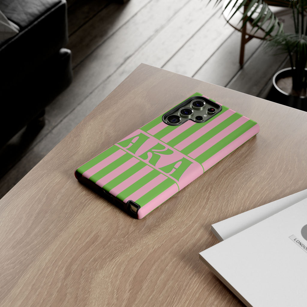 AKA Inspired Pink & Green Striped Sorority Case