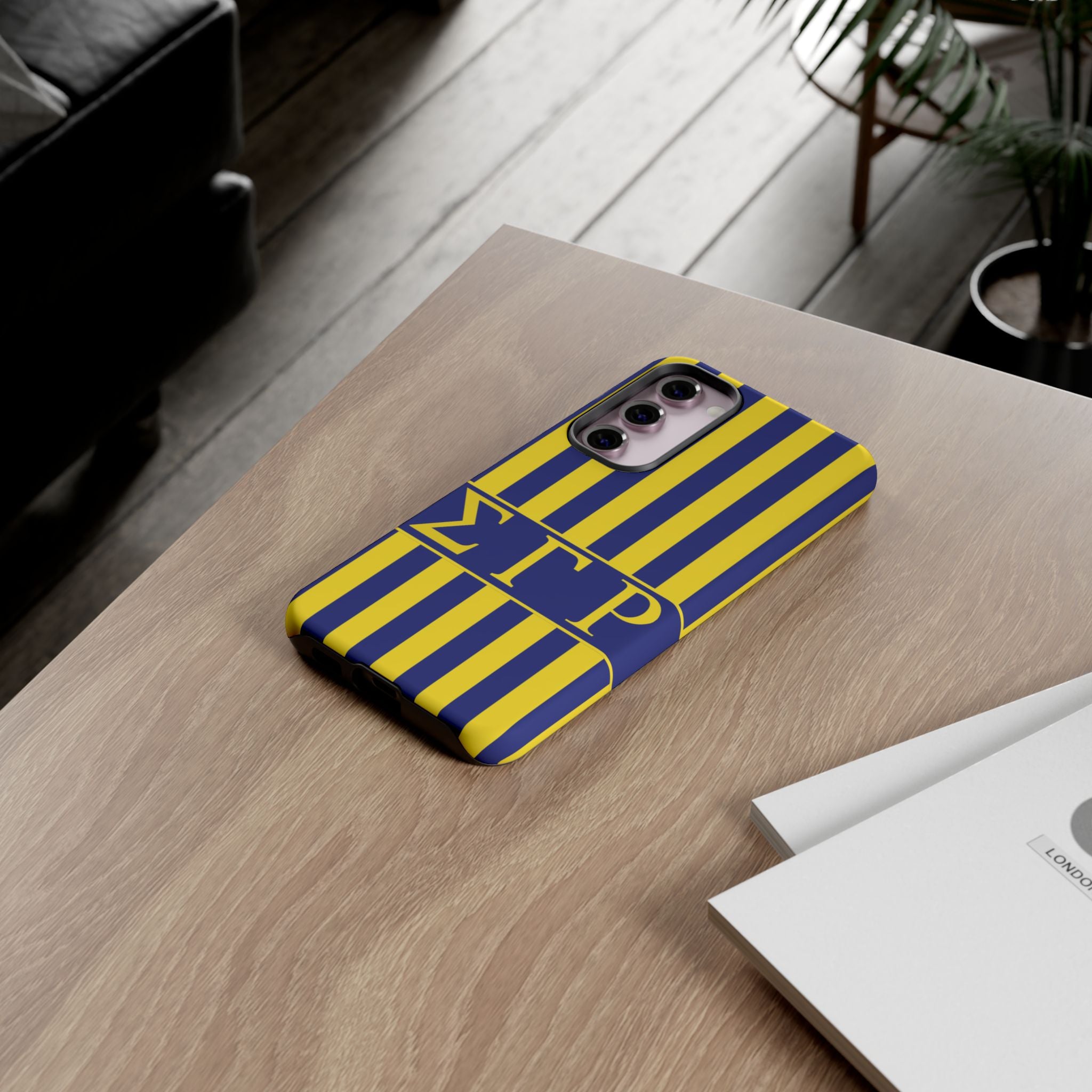 Sigma Gamma Rho Inspired Blue Gold Striped Phone Case