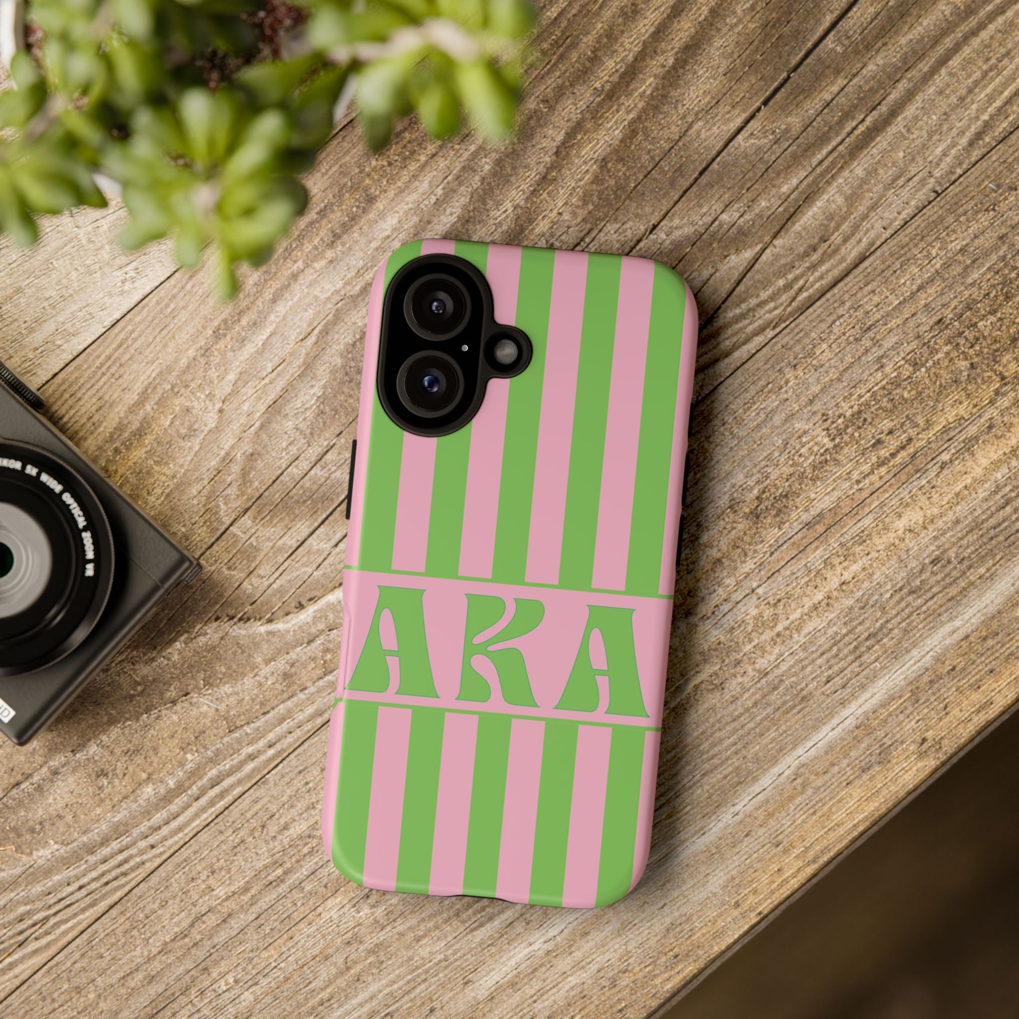 AKA Inspired Pink & Green Striped Sorority Case