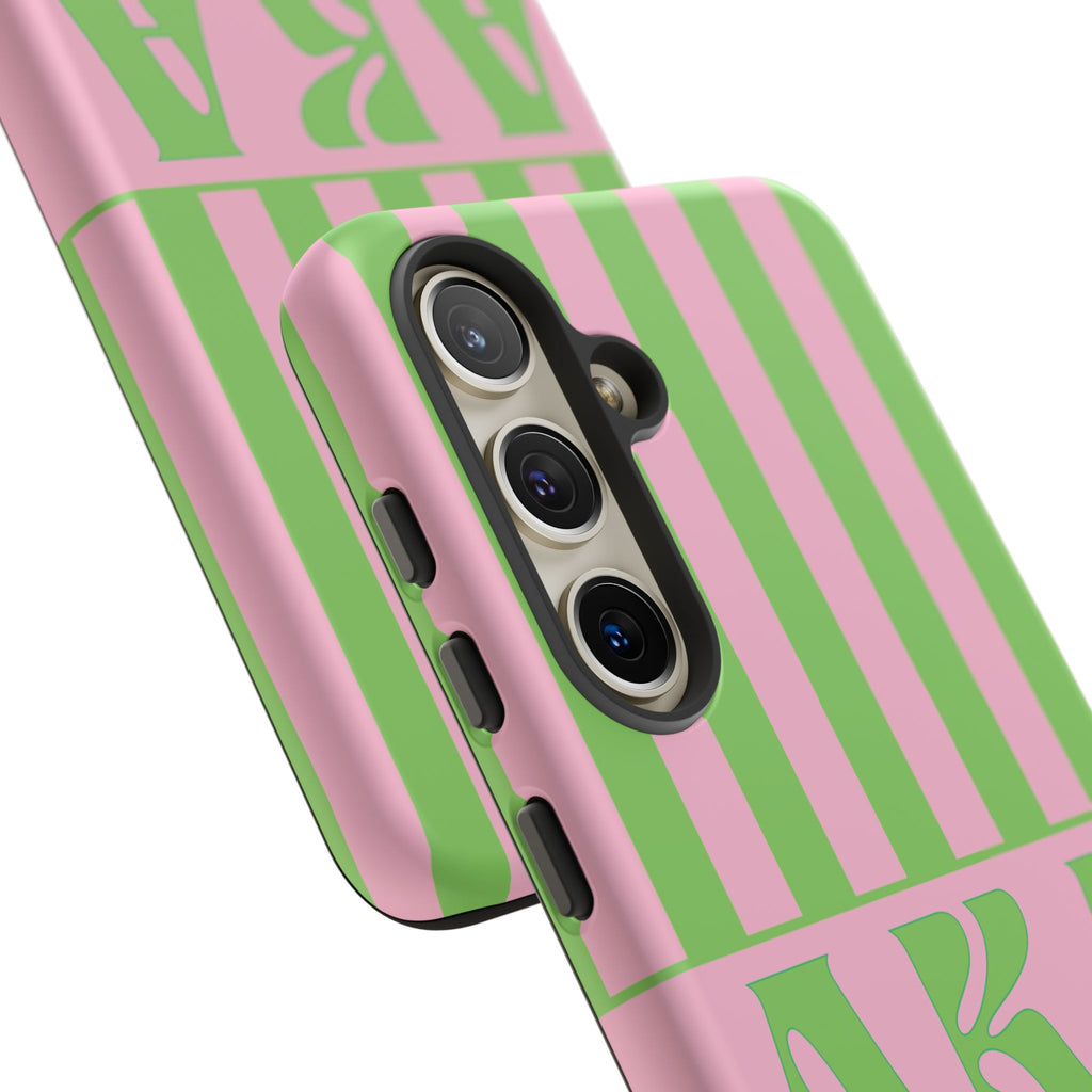 AKA Inspired Pink & Green Striped Sorority Case