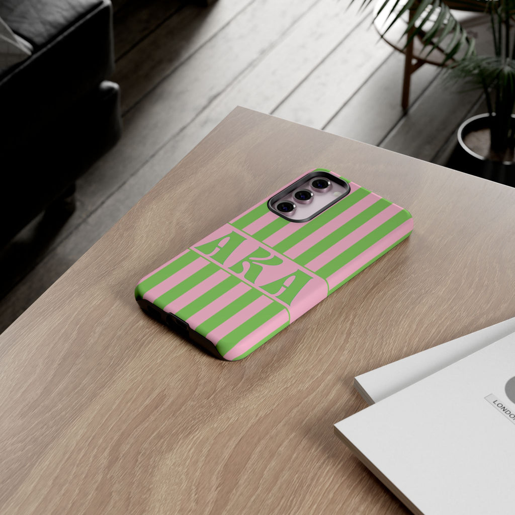 AKA Inspired Pink & Green Striped Sorority Case